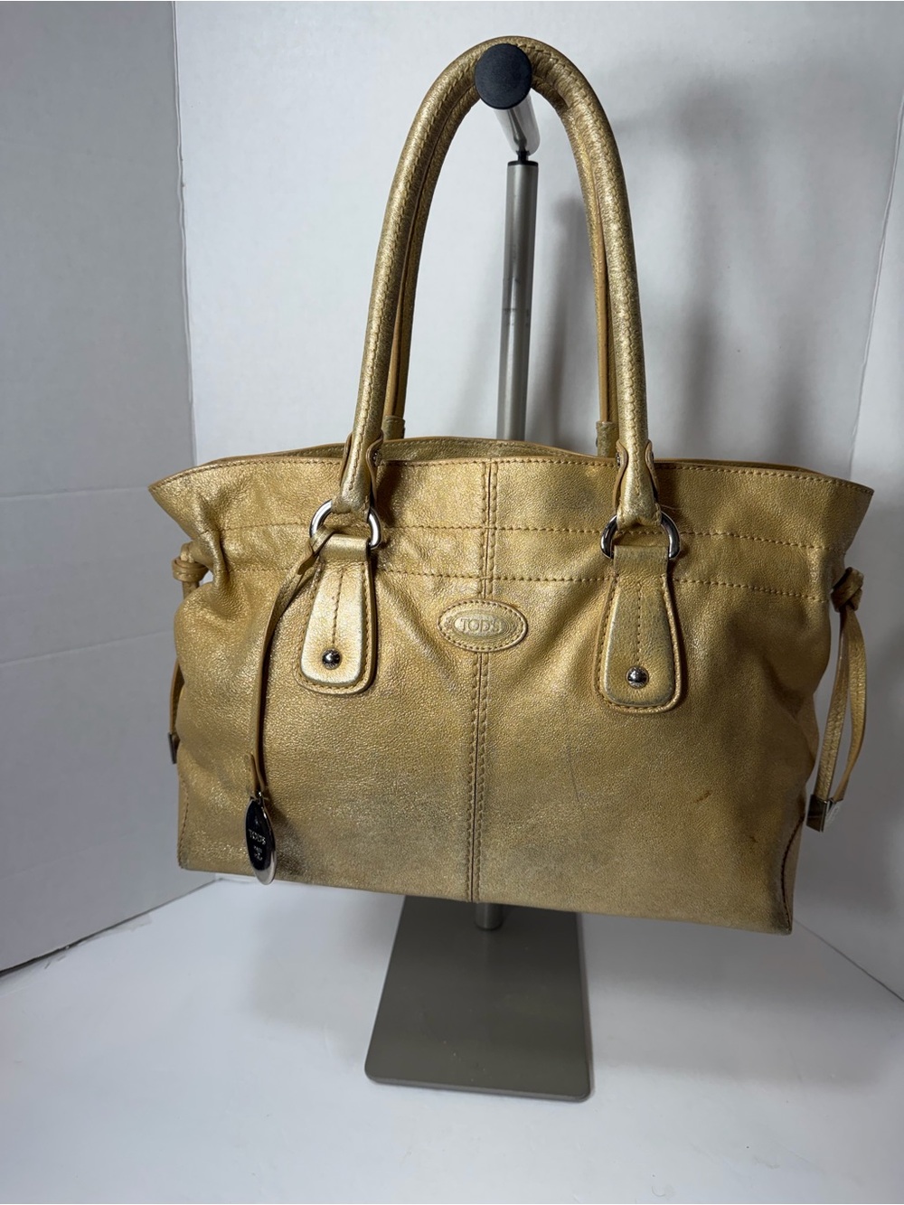 TOUS Gold Leather Tote Handbag Y2K